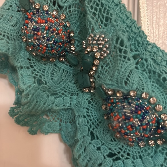 Boston Proper High low Turquoise embellished dress - Picture 6 of 9